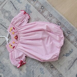 Libby Lane Baby Girls Pink Princess Smocked Embroidered Bubble Romper Sz18m